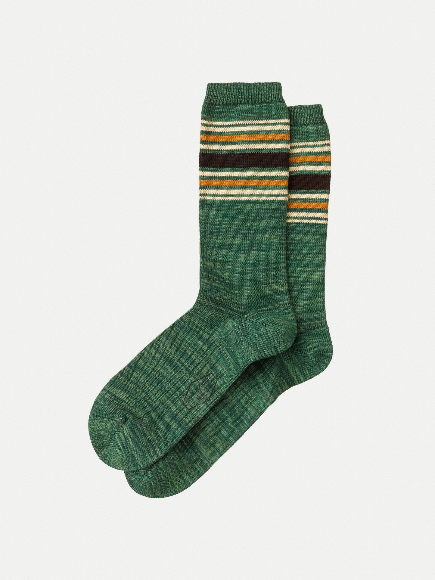 Chaussettes hautes vert chiné en coton bio - rasmusson striped socks pistaccio