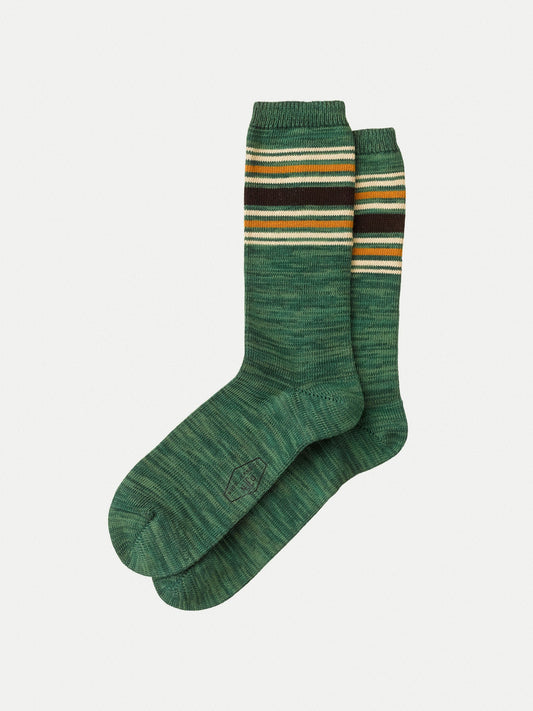 Chaussettes hautes vert chiné en coton bio - rasmusson striped socks pistaccio
