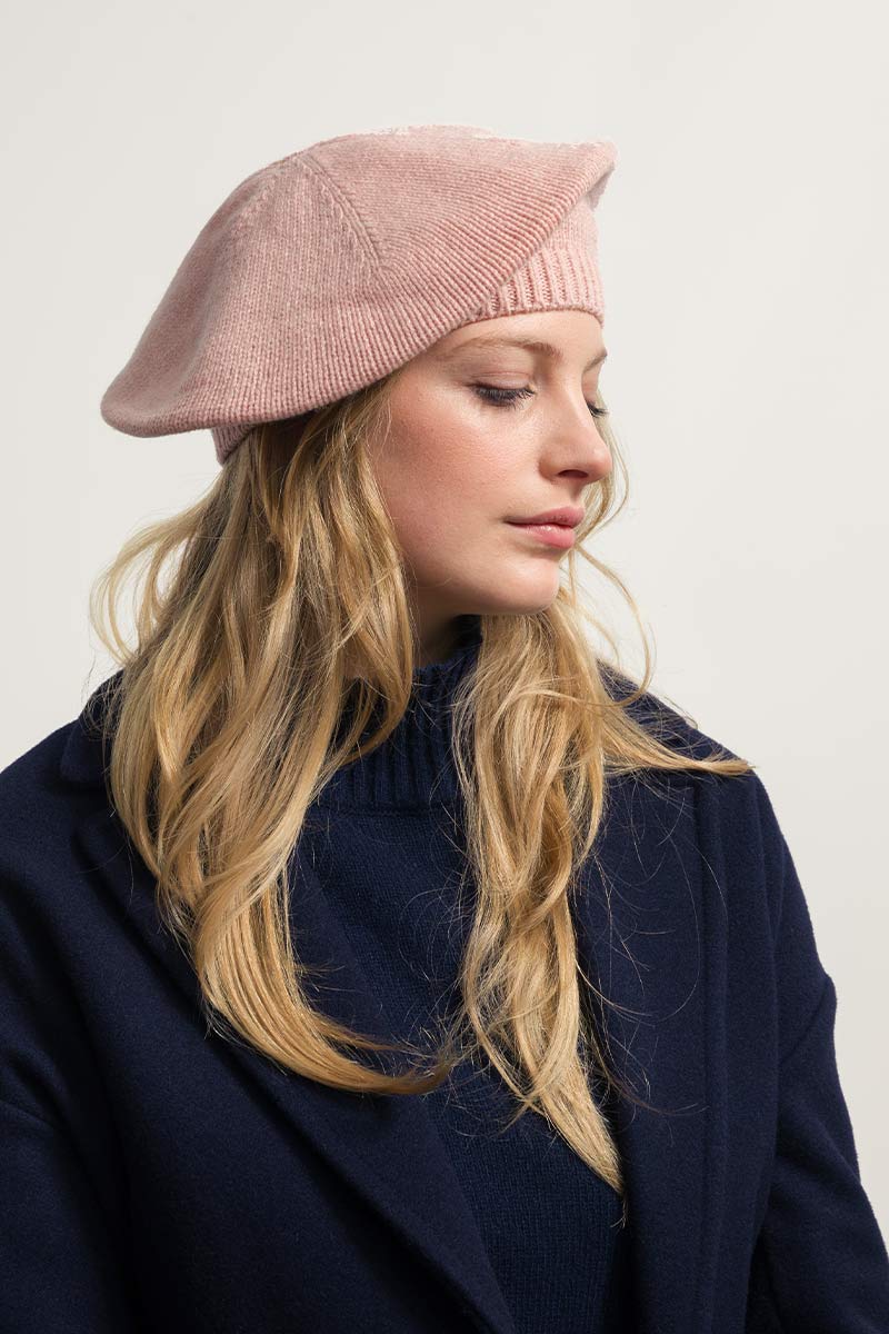 Béret en cachemire recyclé | rose "basco nives rosa quarzo"