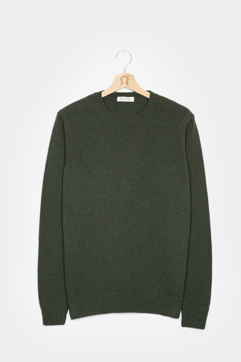Pull col rond en cachemire recyclé | kaki "maglia romeo verde foresta"
