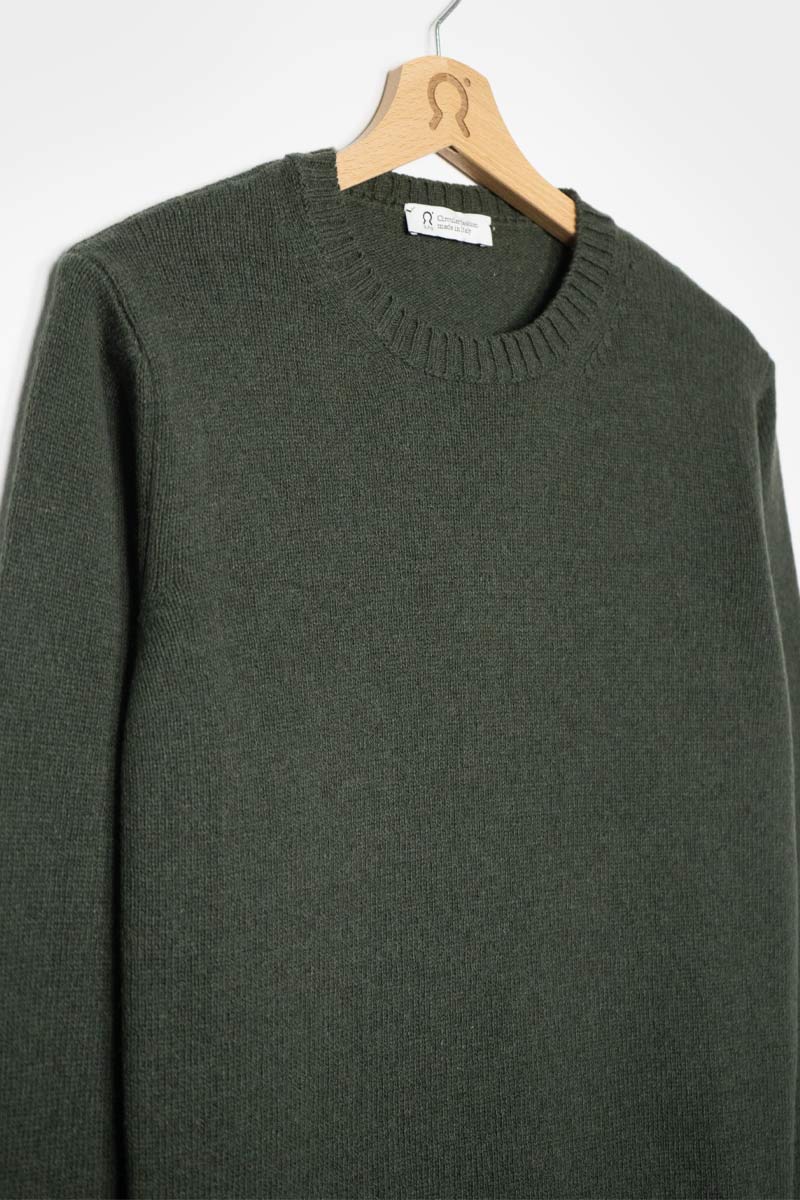 Pull col rond en cachemire recyclé | kaki "maglia romeo verde foresta"
