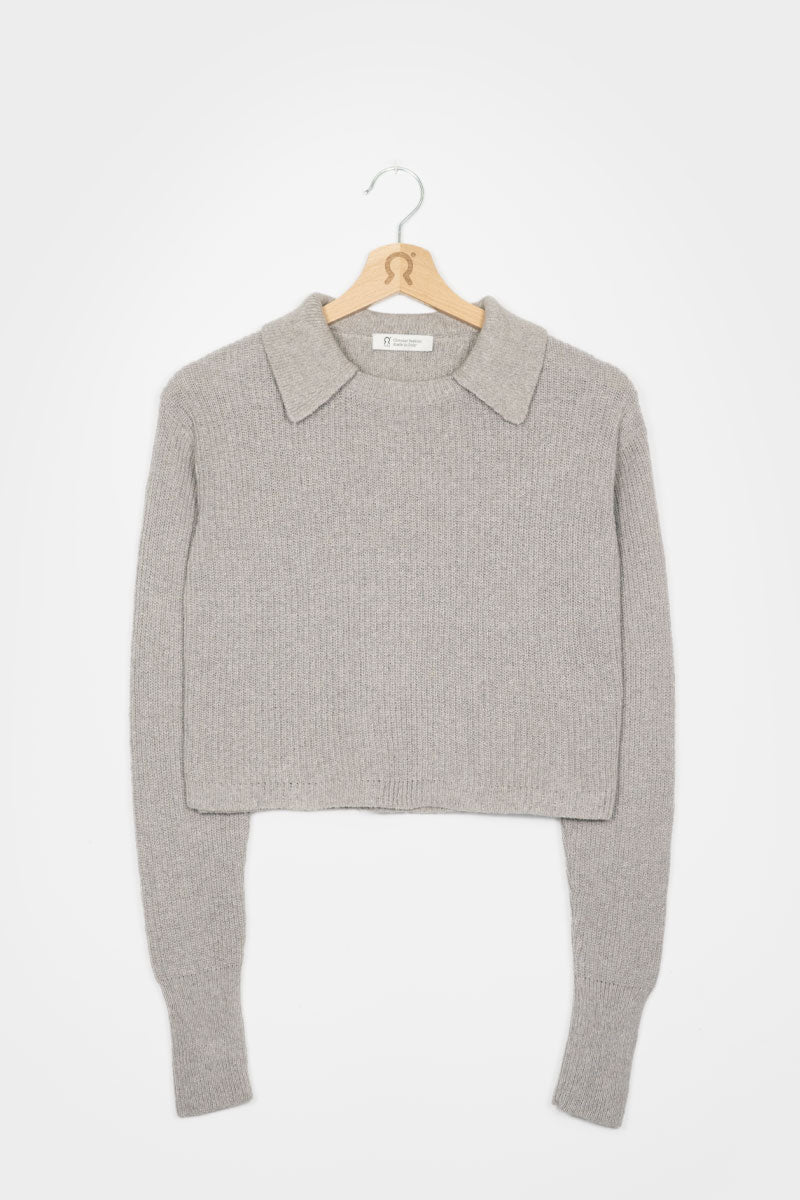 Pull col chemise en coton recyclé | gris "maglia olivia grigio ghiaccio"