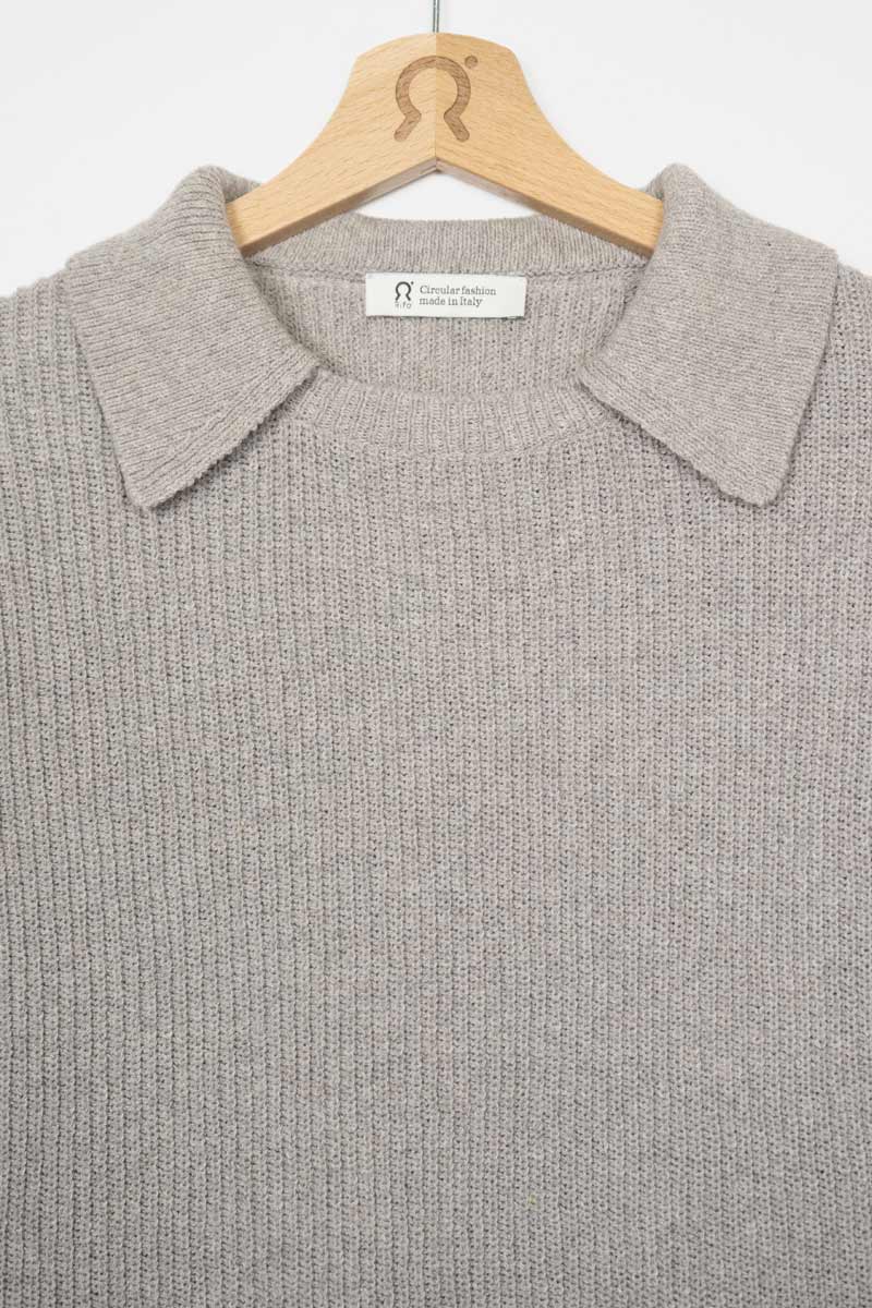 Pull col chemise en coton recyclé | gris "maglia olivia grigio ghiaccio"