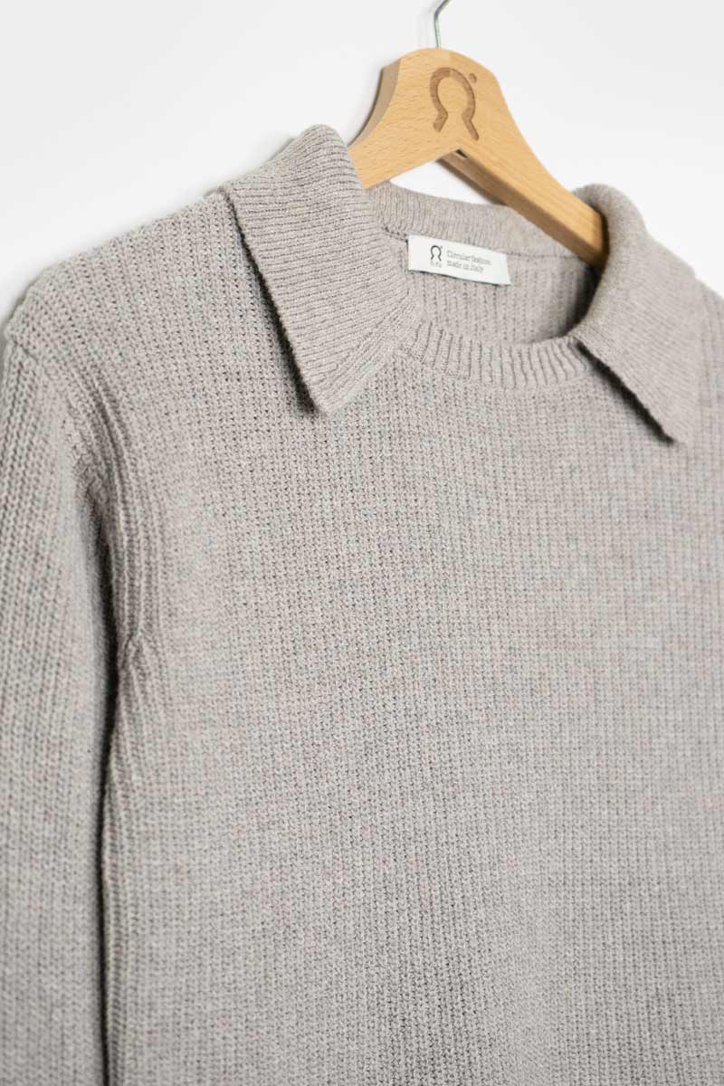 Pull col chemise en coton recyclé | gris "maglia olivia grigio ghiaccio"