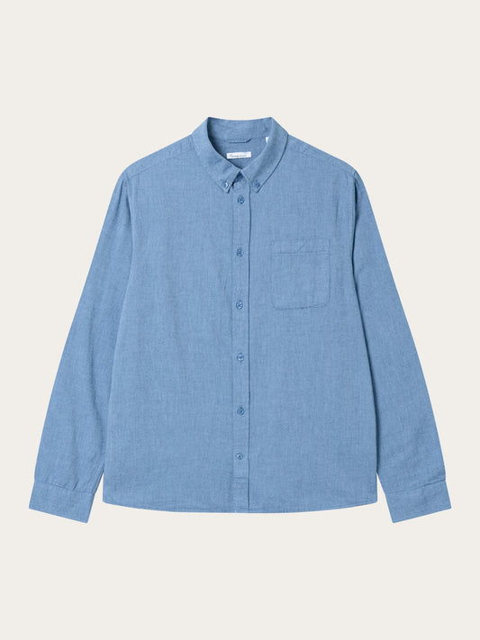Chemise avec poche en coton bio | bleu "regular fit melangé flannel shirt dark denim"
