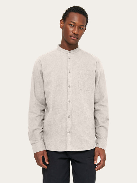 Chemise col mao en coton bio | gris "regular fit melangé flannel stand collar shirt greige"