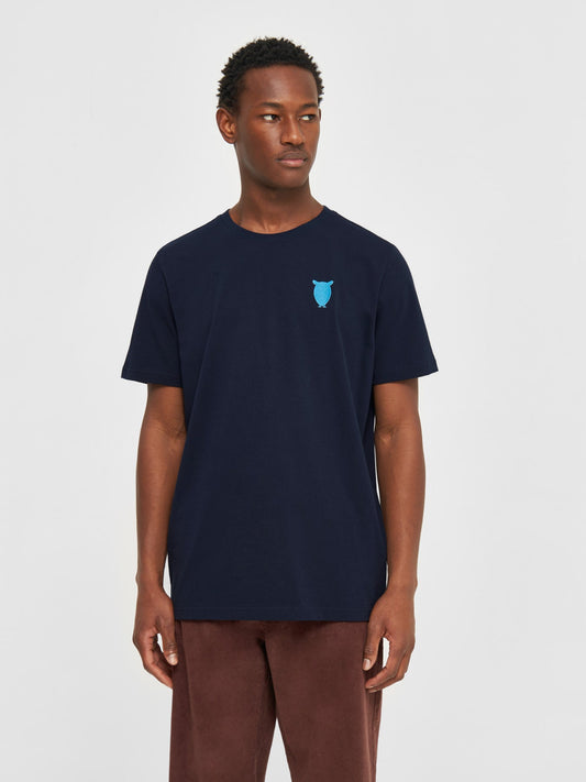 T-shirt brodé en coton bio | Marine "regular fit owl chest night sky"
