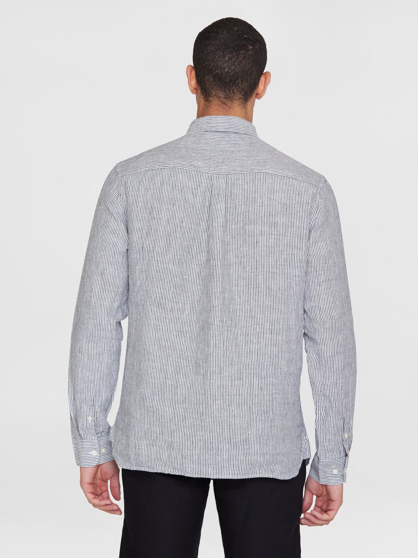 chemise en lin bio | rayé "Regular striped linen shirt total eclipse"