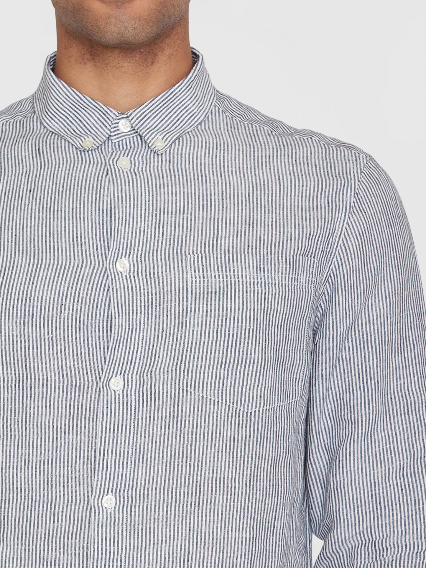 chemise en lin bio | rayé "Regular striped linen shirt total eclipse"