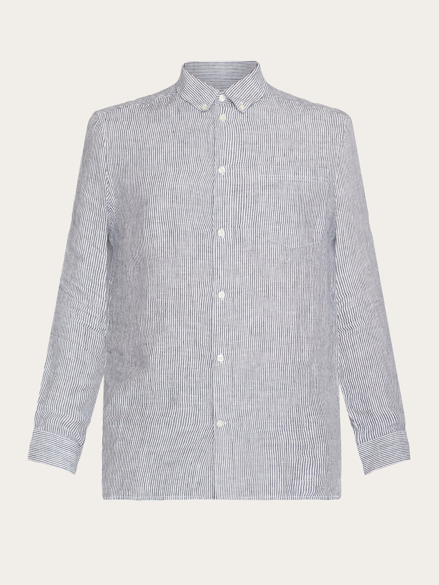 chemise en lin bio | rayé "Regular striped linen shirt total eclipse"