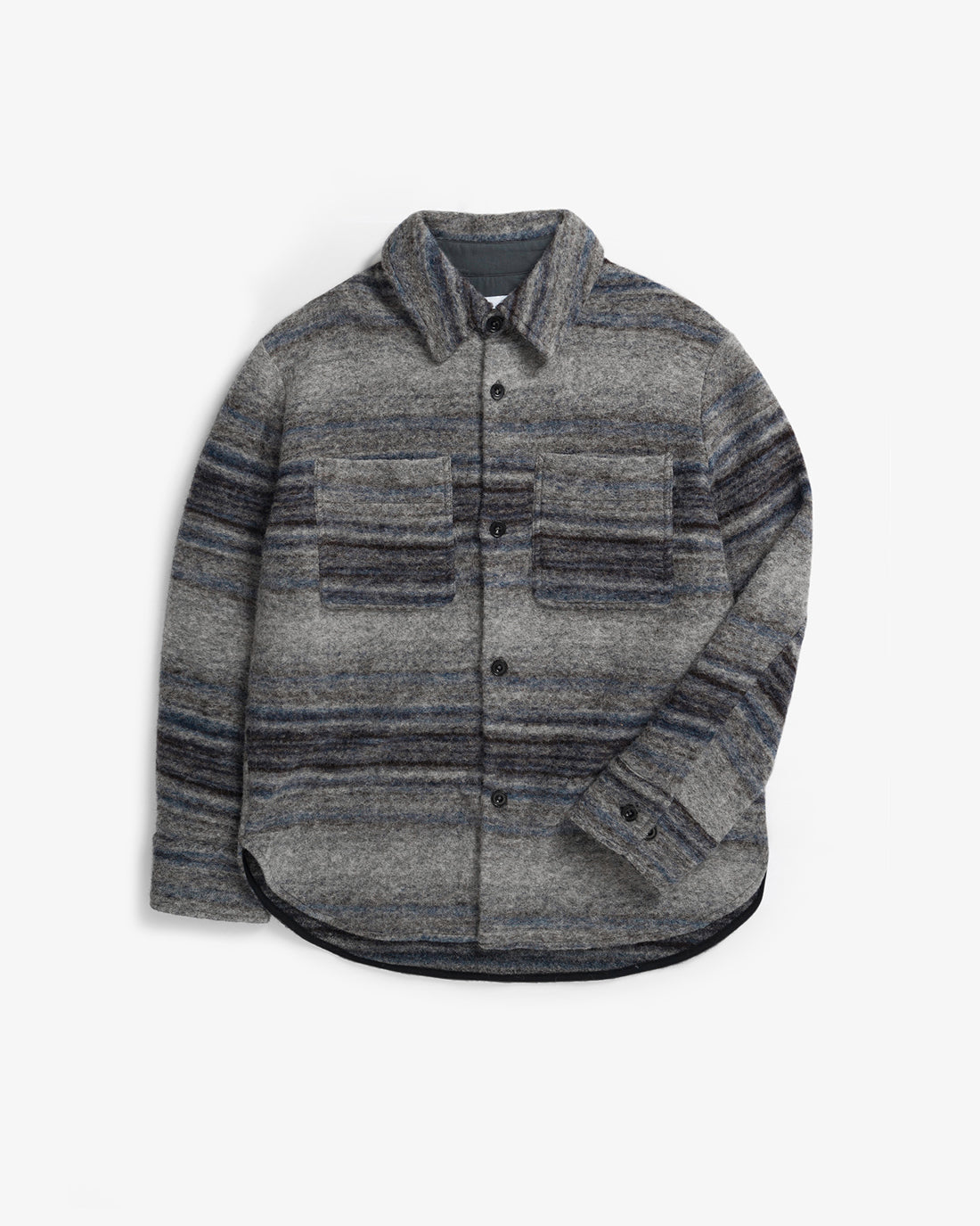 Surchemise en laine bio | gris "relaxed overshirt - navy/grey stripe"