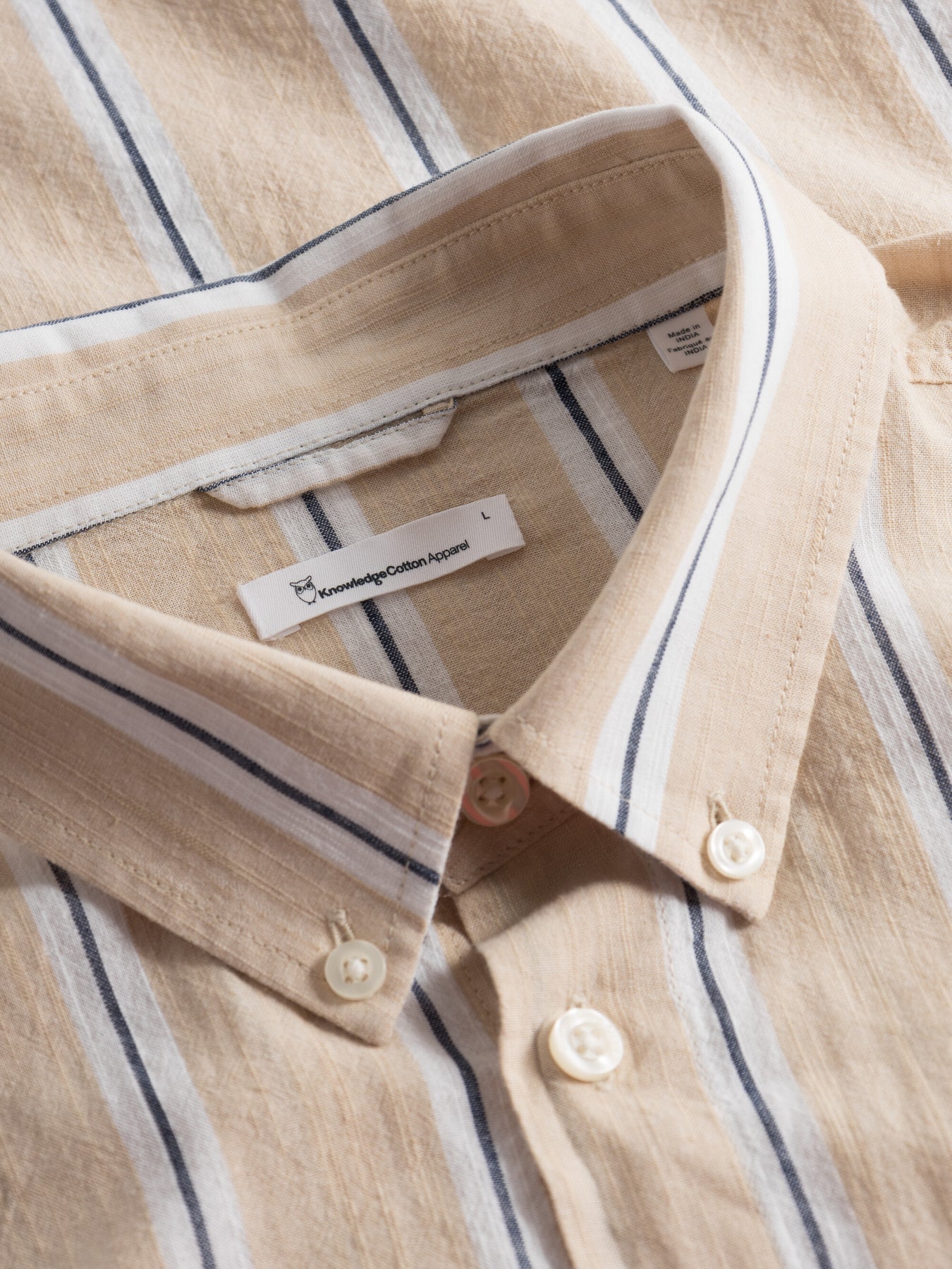 Chemise beige à rayures en coton bio - relaxed fit striped shirt safari