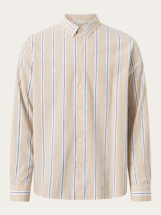 Chemise beige à rayures en coton bio - relaxed fit striped shirt safari