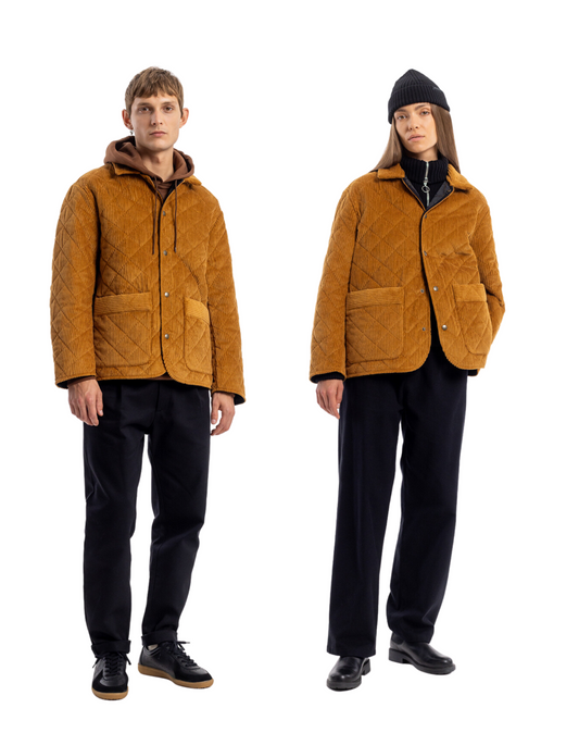 Manteau matelassé velours en coton bio | camel "quilt jacket toffee cord"