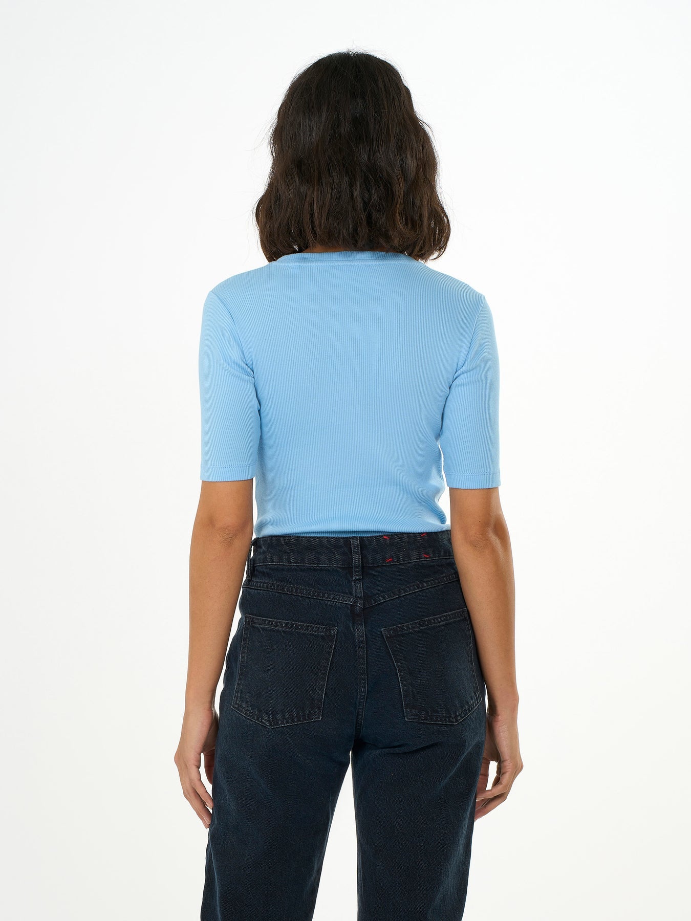 T-shirt bleu ciel côtelé en coton bio - rib t-shirt airy blue