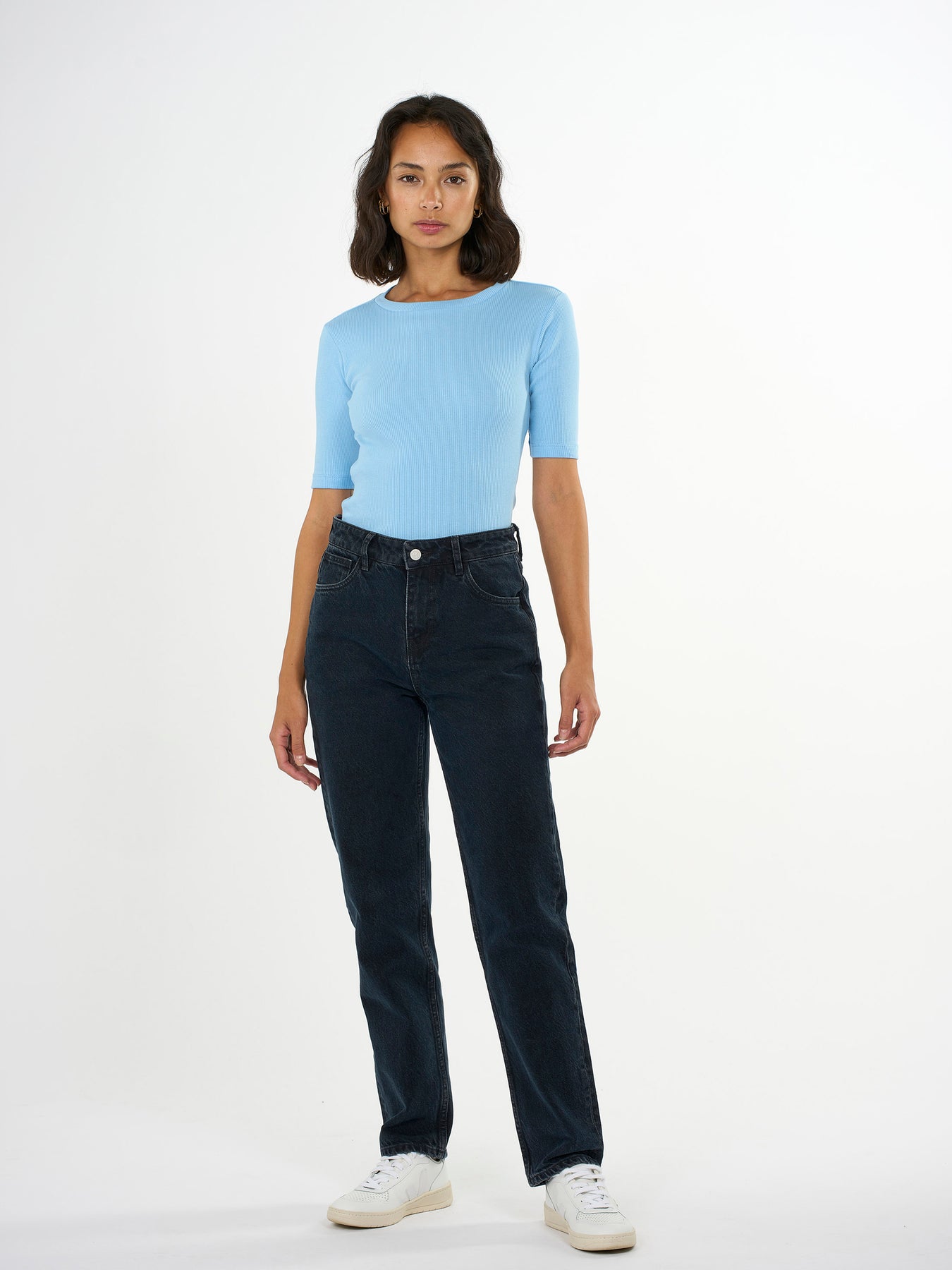 T-shirt bleu ciel côtelé en coton bio - rib t-shirt airy blue