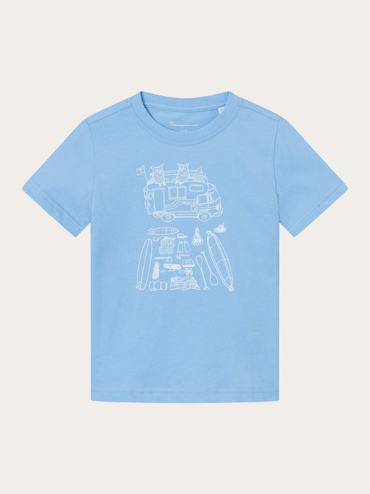 T-shirt bleu ciel mixte en coton bio - road trip printed t-shirt airy blue