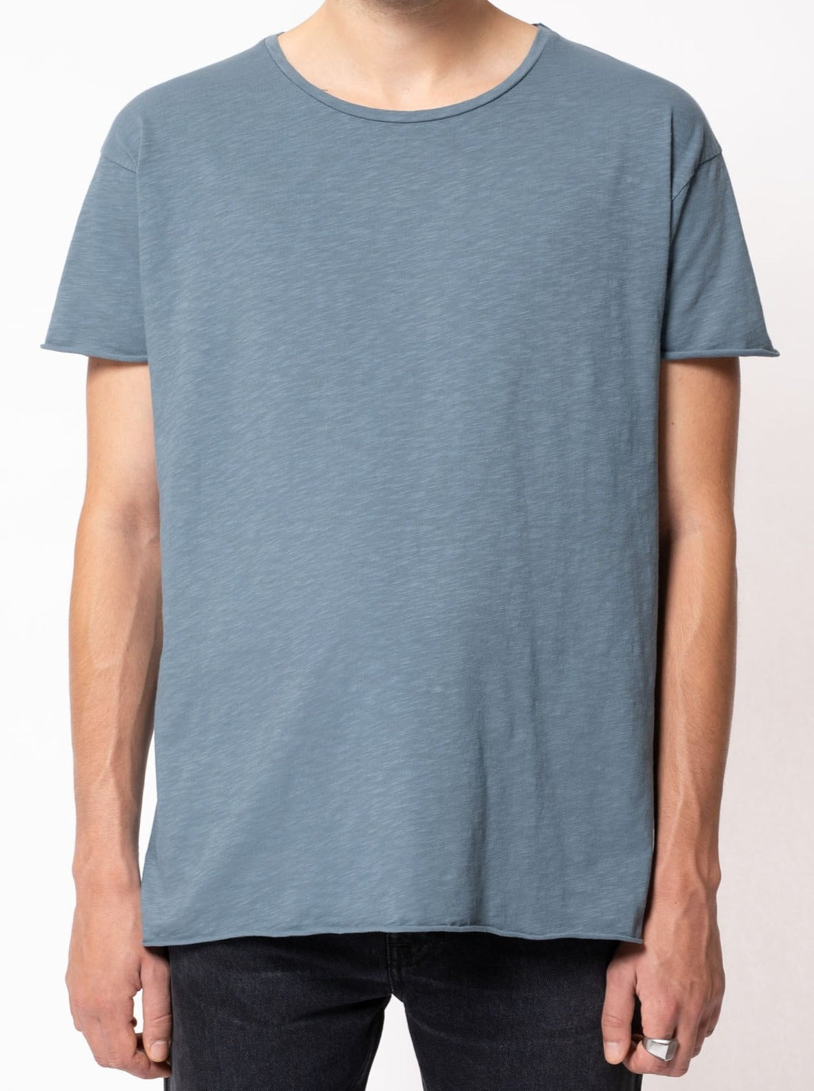 T-shirt ample bleu en coton bio - Roger Slub 50s Blue