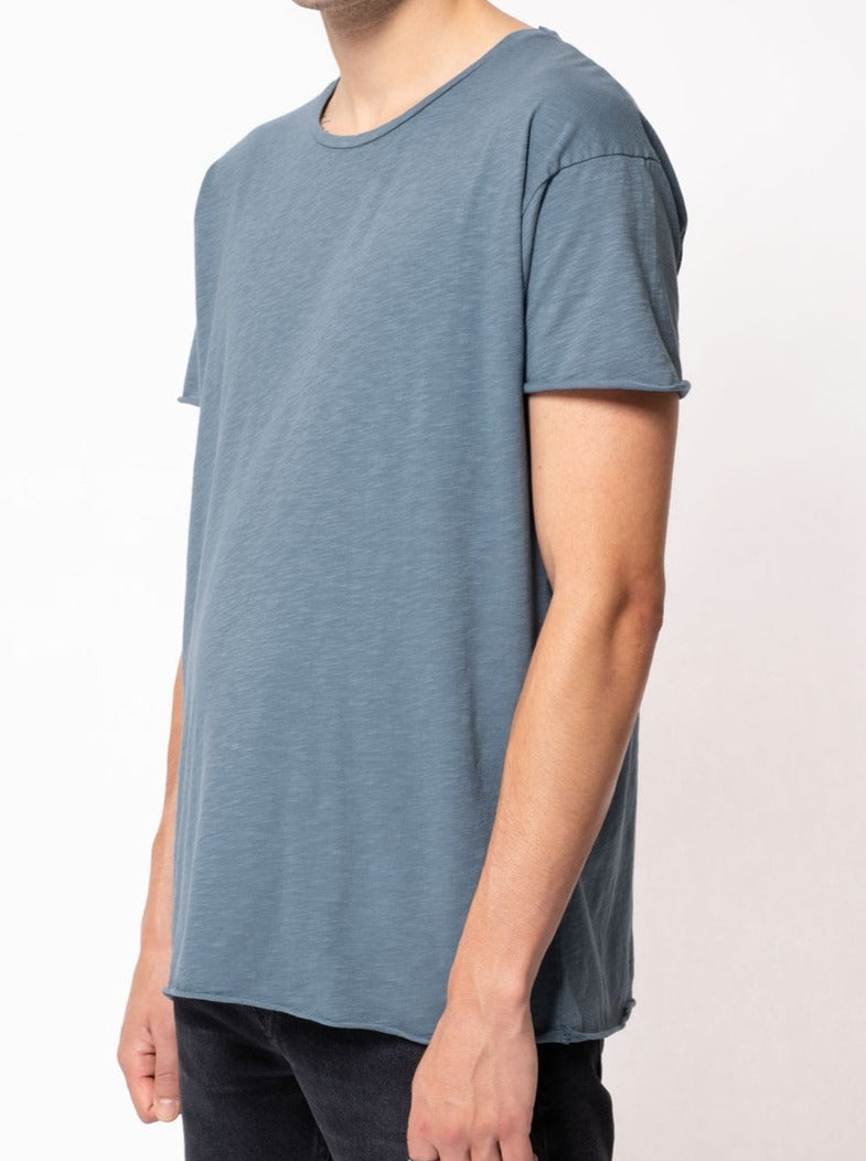 T-shirt ample bleu en coton bio - Roger Slub 50s Blue