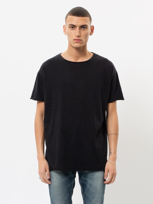 T-shirt ample noir en coton bio - Roger slub black