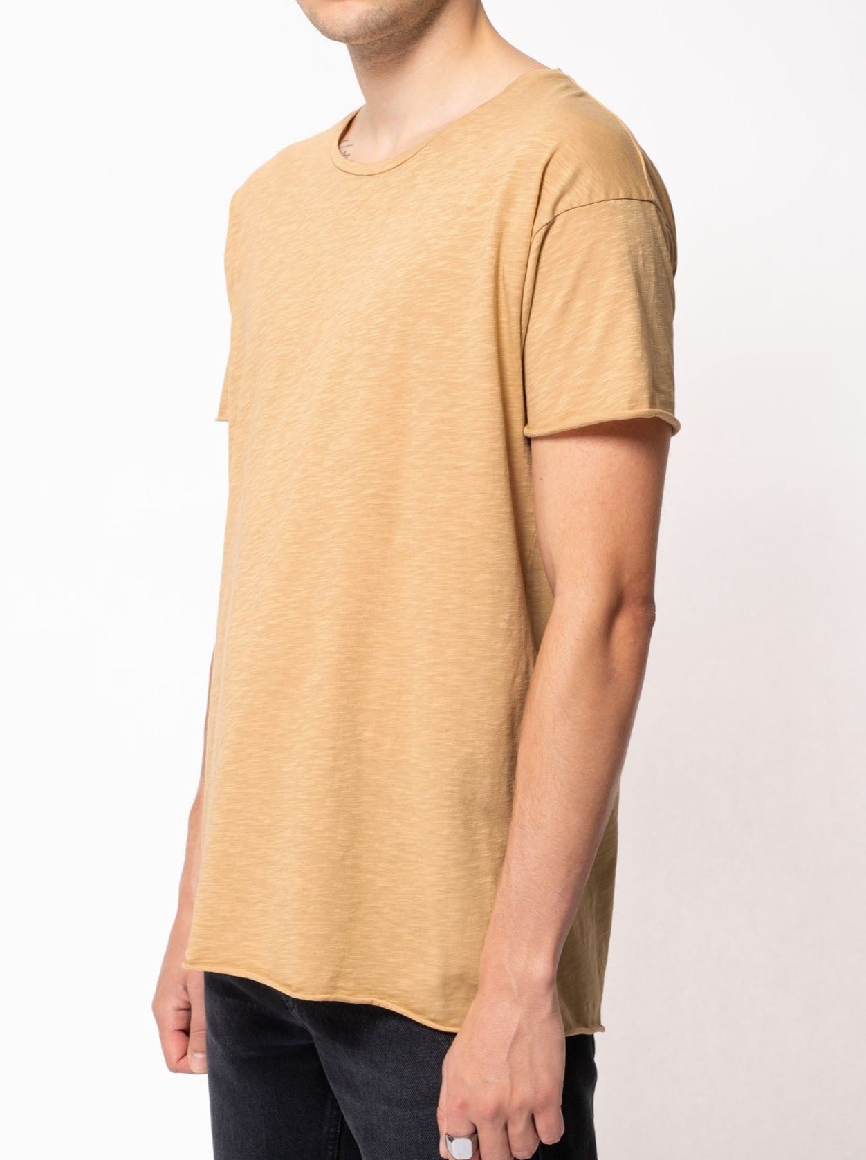 T-shirt ample beige en coton bio - roger slub faded sun