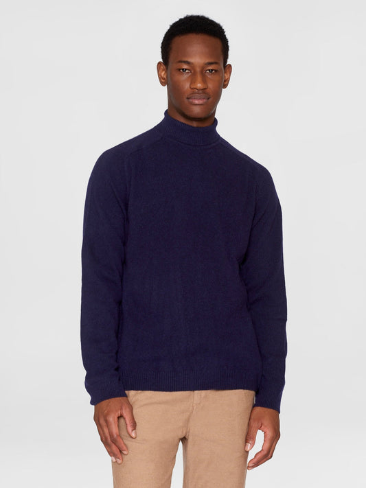Pull col roulé en laine bio | Marine "roll neck wool knit total eclipse"