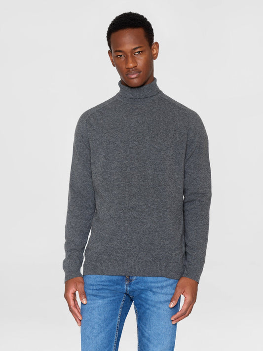 Pull col roulé en laine bio | Gris "roll neck wool knit grey melange"