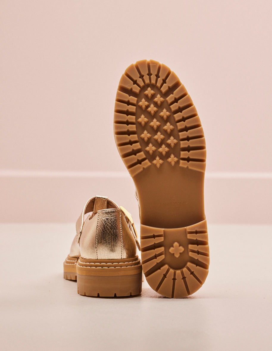 Derbies en cuir grainé cetifié | beige "romane champagne grained leather"