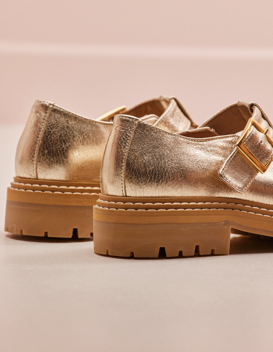 Derbies en cuir grainé cetifié | beige "romane champagne grained leather"