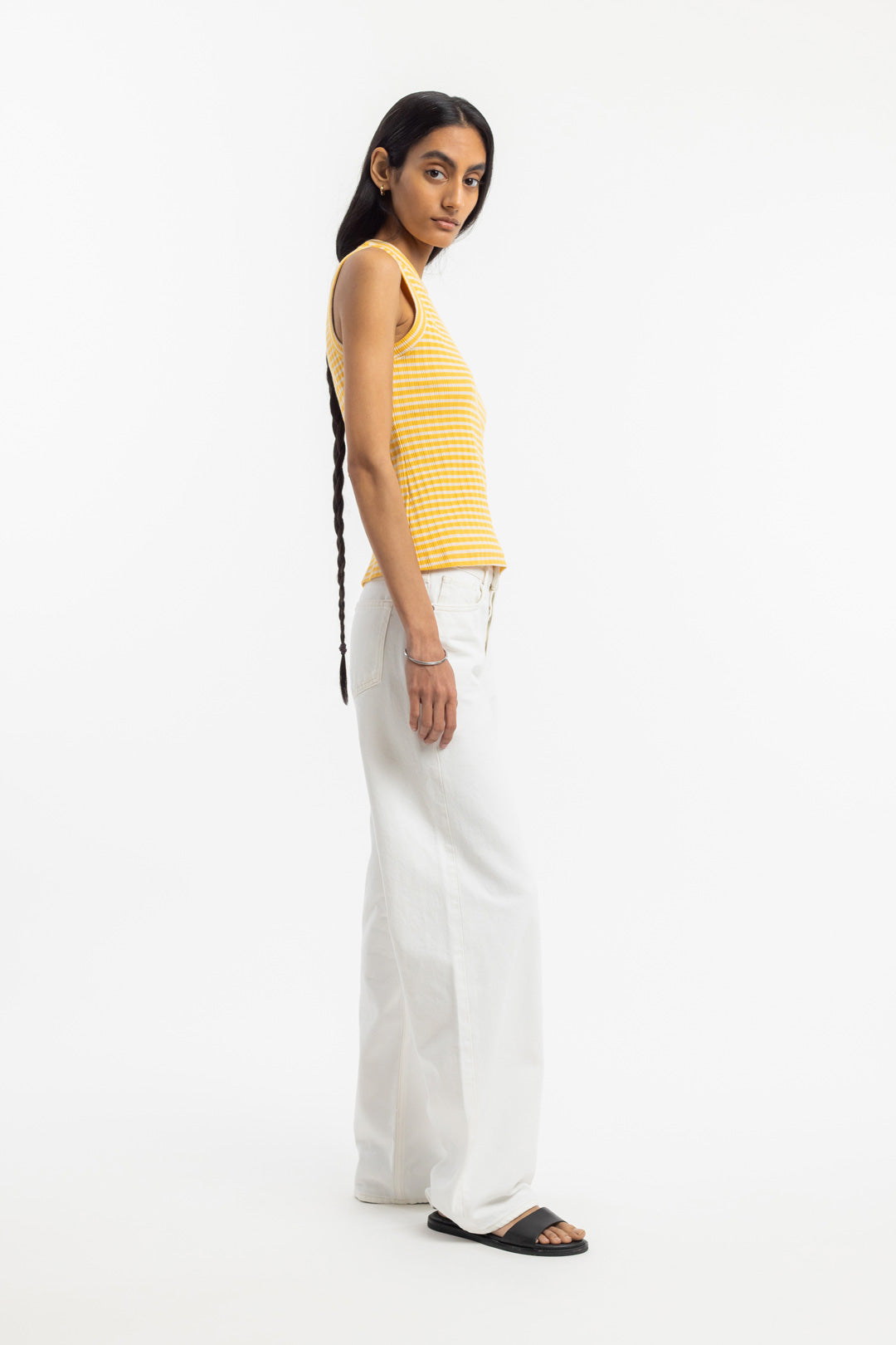 Débardeur en coton bio | Rayé jaune et blanc "ribbed singlet yellow/sand stripe"