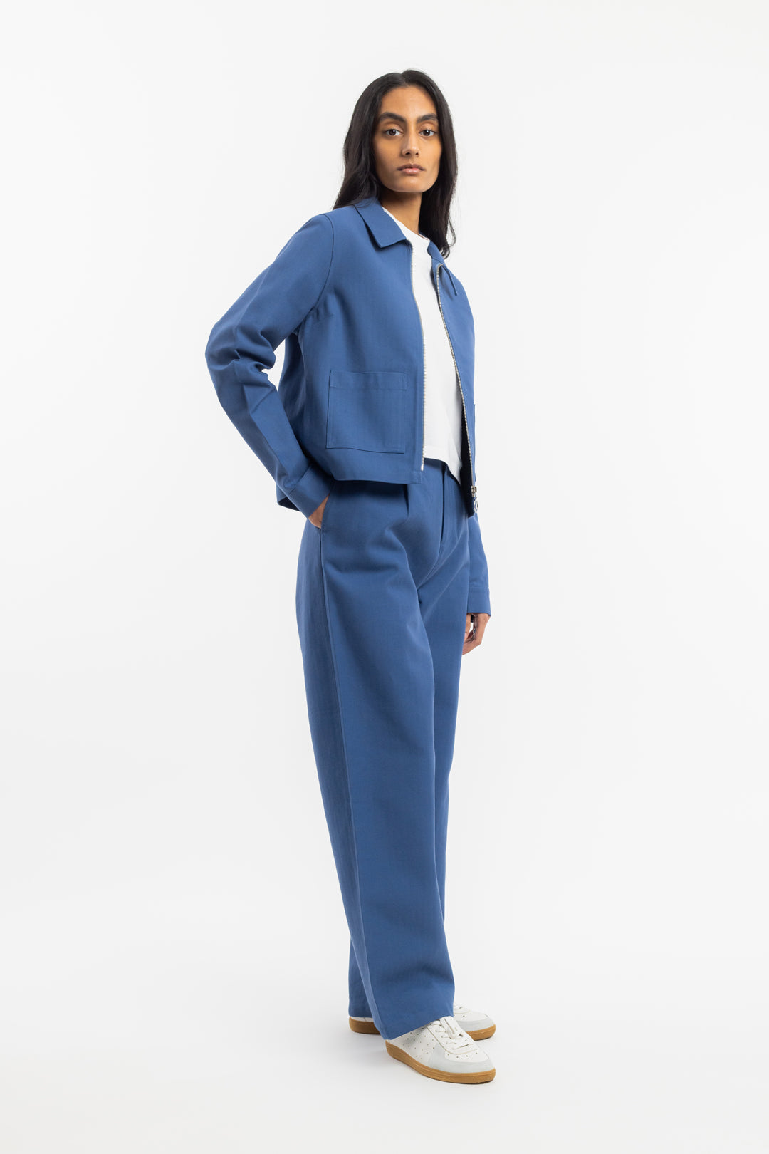 Veste zippée en coton bio | bleu "boxy jacket french blue"