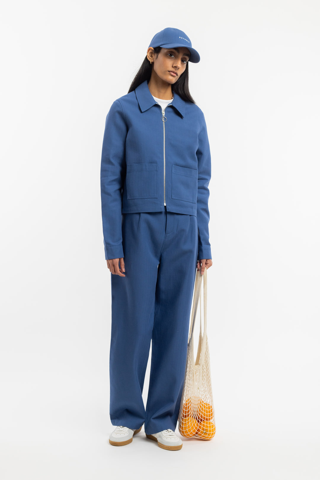 Veste zippée en coton bio | bleu "boxy jacket french blue"