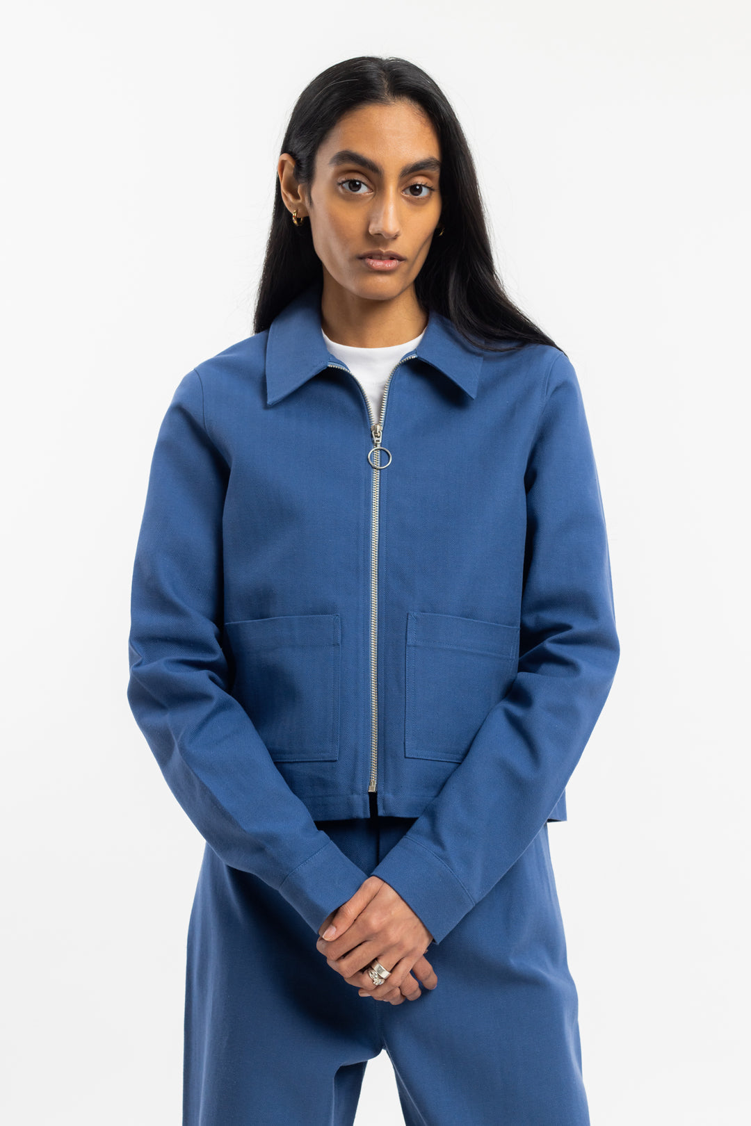 Veste zippée en coton bio | bleu "boxy jacket french blue"
