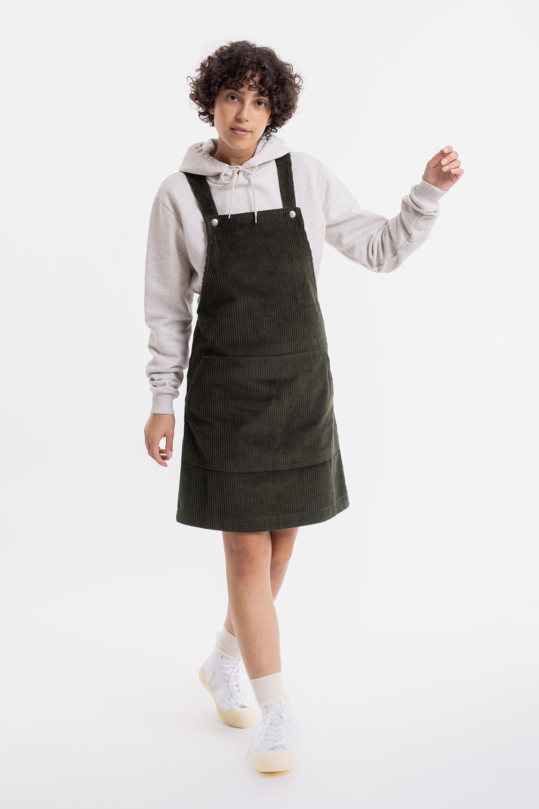 Robe salopette olive en coton bio - dungaree corduroy dress olive
