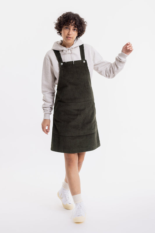 Robe salopette olive en coton bio - dungaree corduroy dress olive