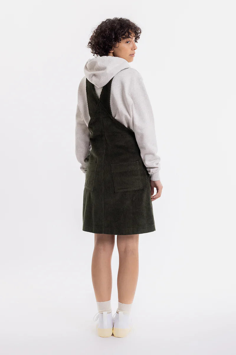 Robe salopette olive en coton bio - dungaree corduroy dress olive
