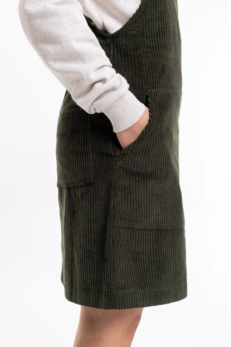 Robe salopette olive en coton bio - dungaree corduroy dress olive