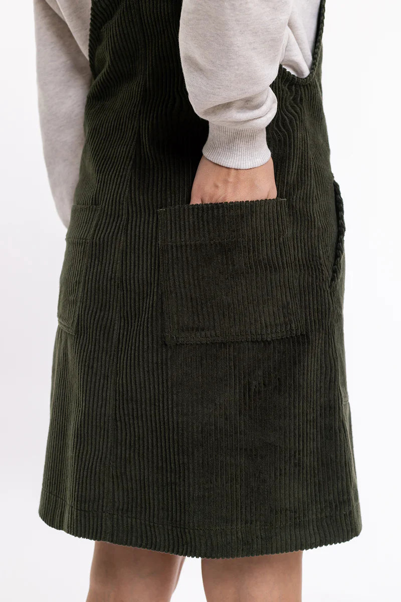 Robe salopette olive en coton bio - dungaree corduroy dress olive
