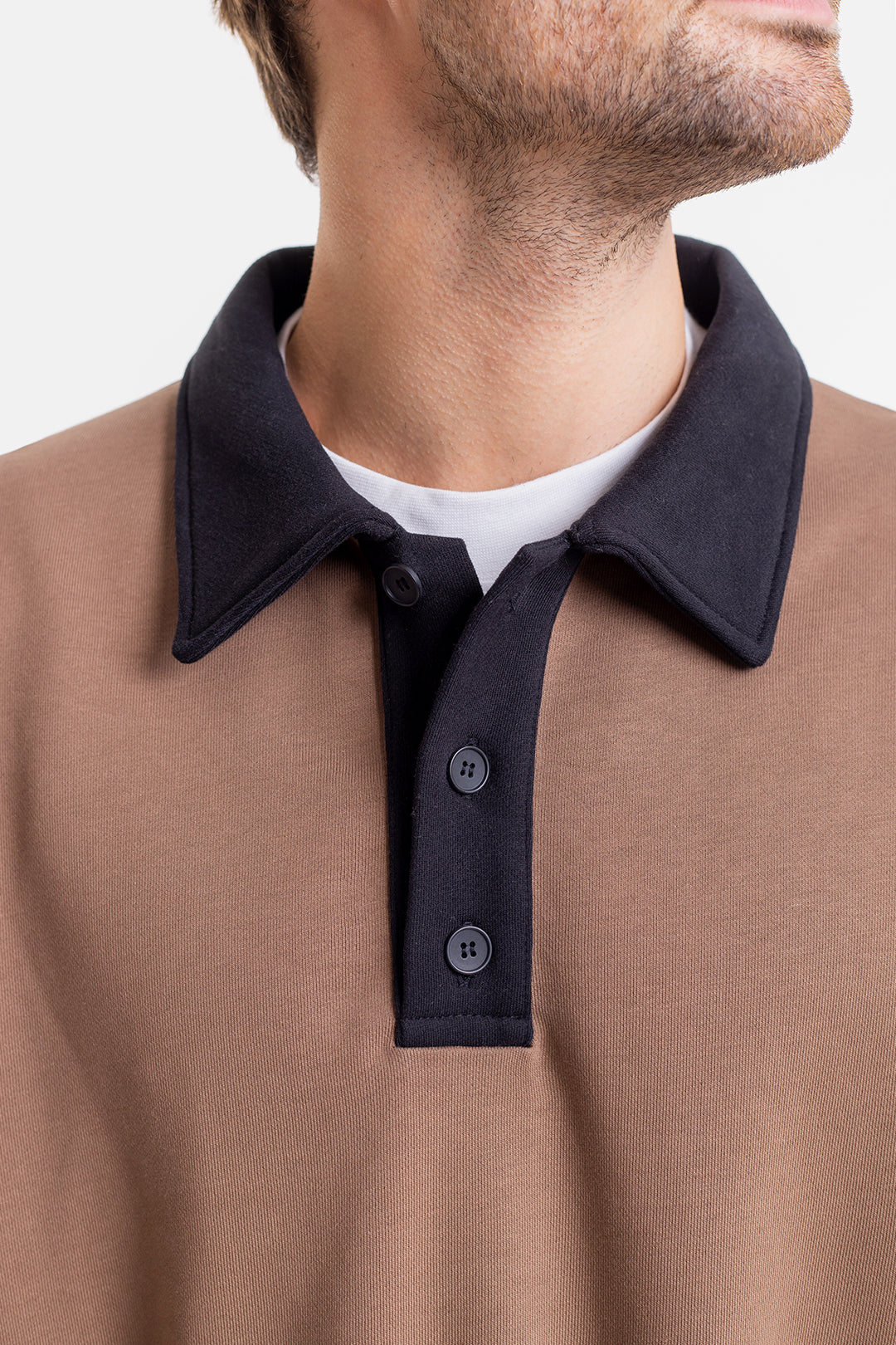 Polo épais manches longues bicolore en coton bio - heavy polo jersey-chestnut/black