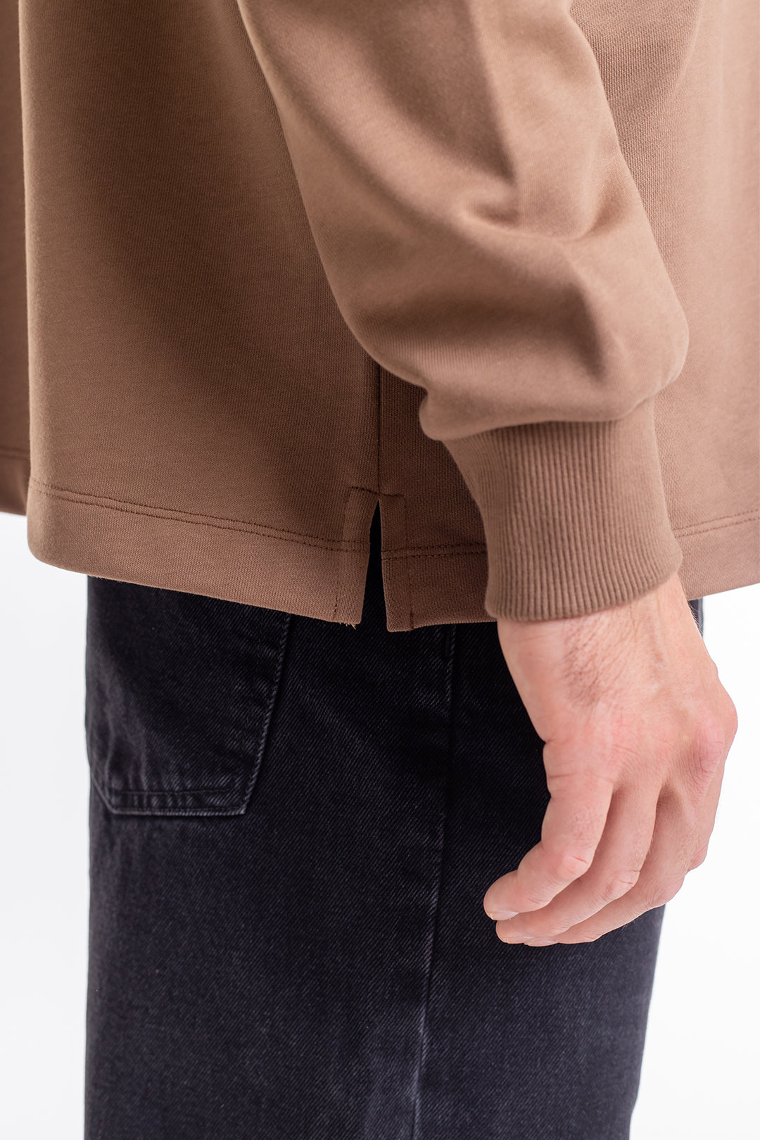 Polo épais manches longues bicolore en coton bio - heavy polo jersey-chestnut/black