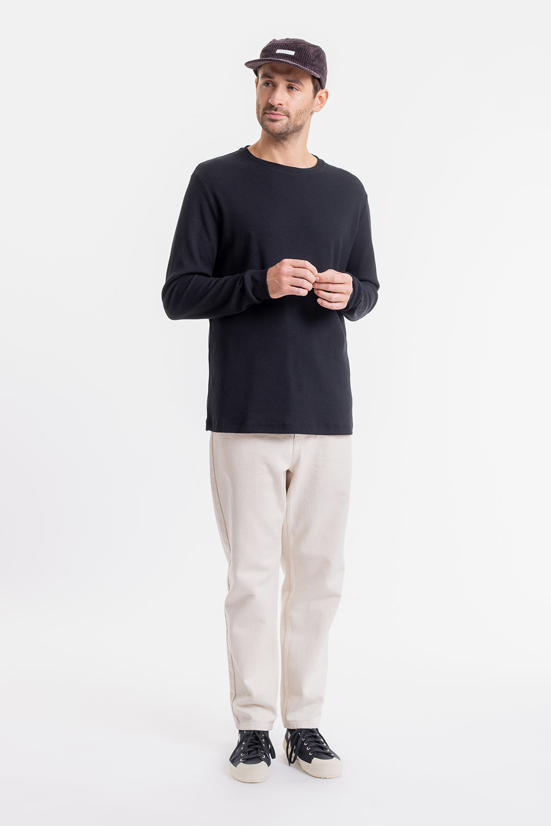 T-shirt manches longues piqué noir en coton bio - longsleeve pique t-shirt-black