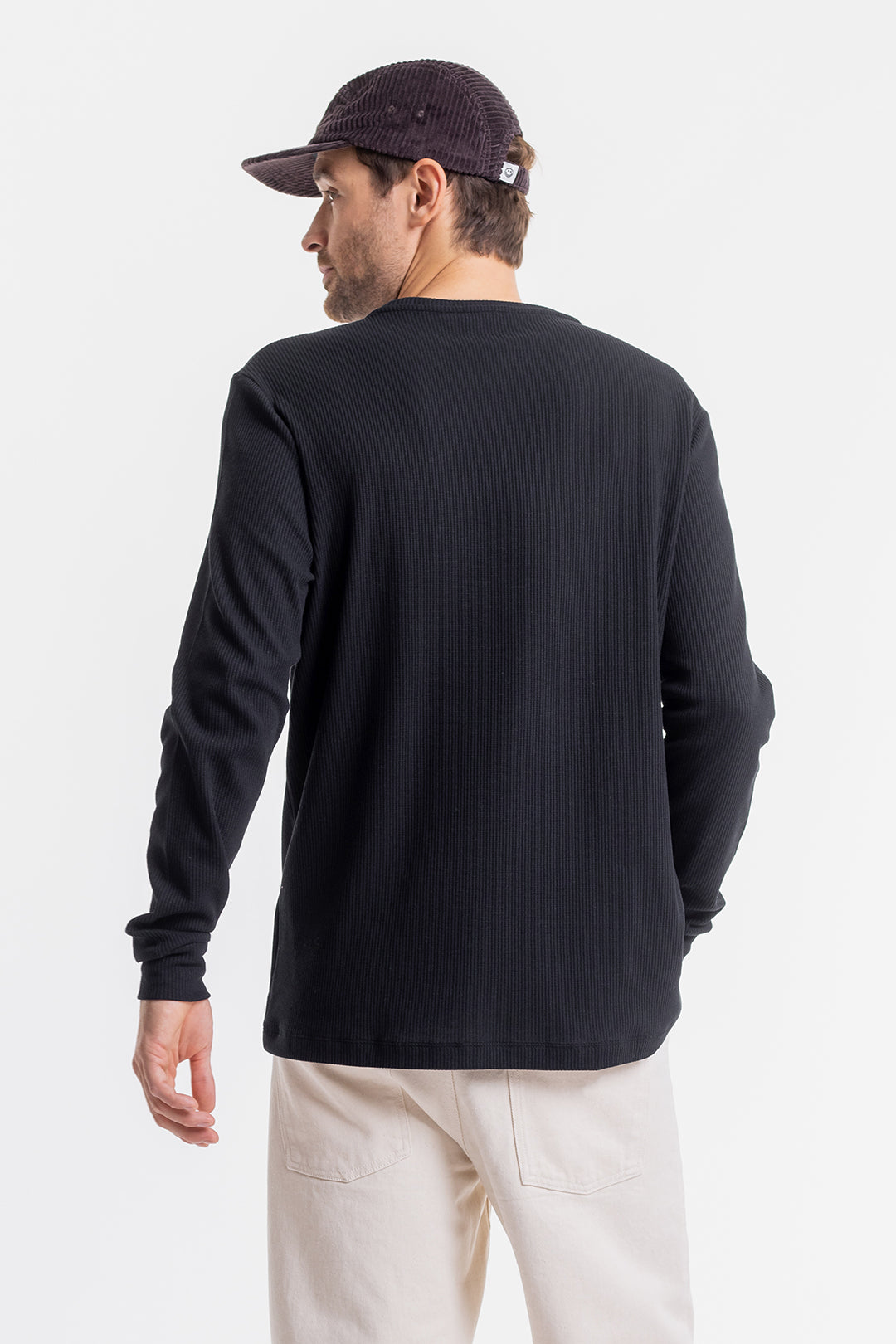 T-shirt manches longues piqué noir en coton bio - longsleeve pique t-shirt-black