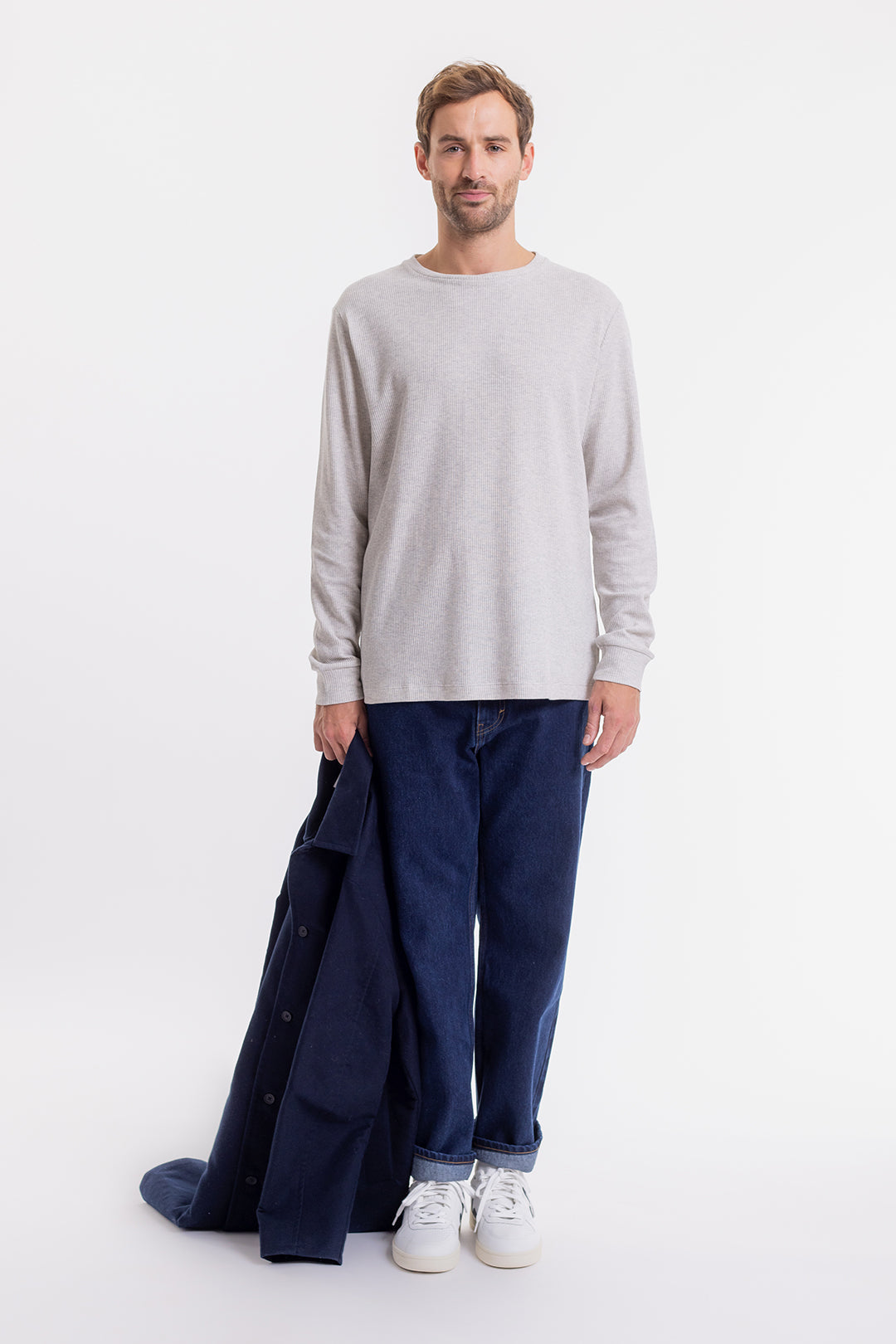 T-shirt manches longues piqué gris clair en coton bio - longsleeve pique t-shirt-ash heather