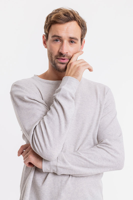 T-shirt manches longues piqué gris clair en coton bio - longsleeve pique t-shirt-ash heather