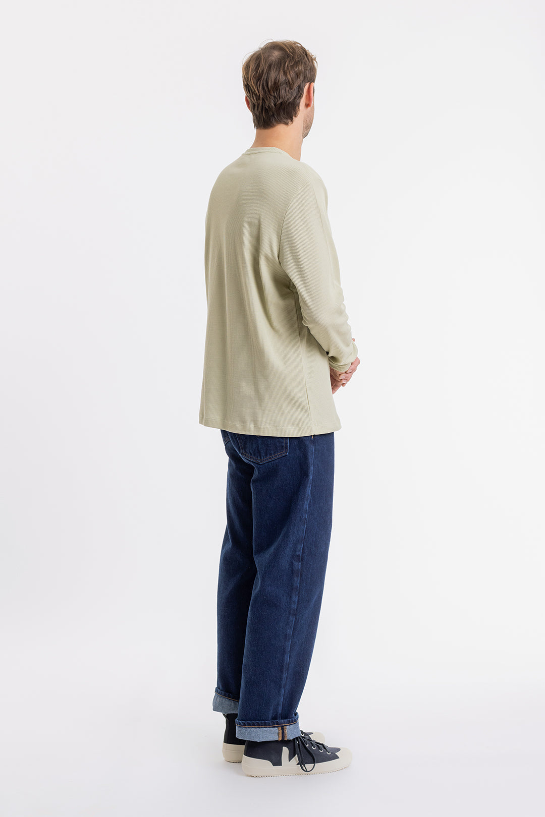 T-shirt manches longues piqué vert clair- longsleeve pique t-shirt-washed olive