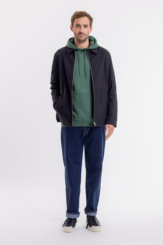 Veste zippée noire en coton bio - workwear zip jacket black
