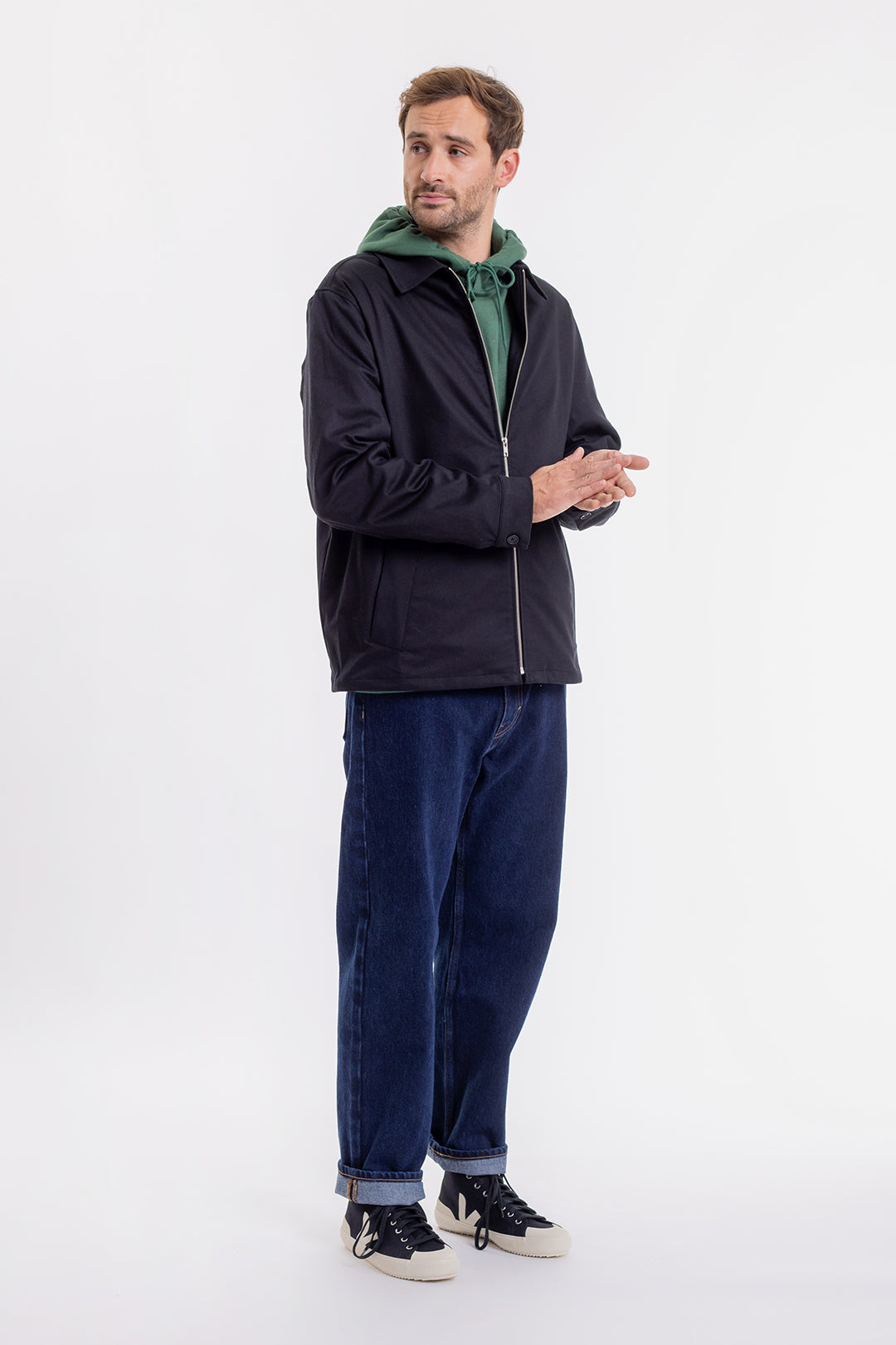 Veste zippée noire en coton bio - workwear zip jacket black