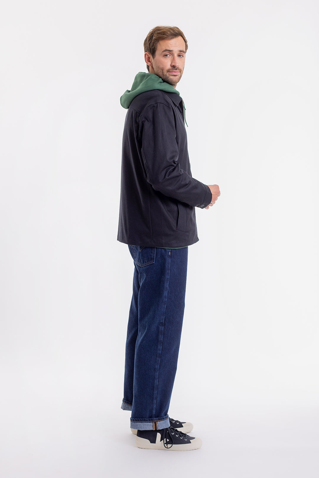 Veste zippée noire en coton bio - workwear zip jacket black