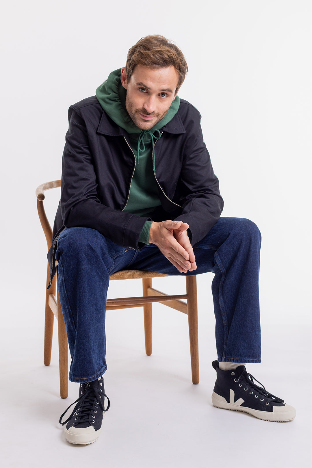 Veste zippée noire en coton bio - workwear zip jacket black