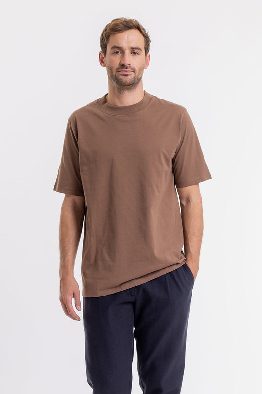 T-shirt en coton bio | Marron "big collar chestnut"